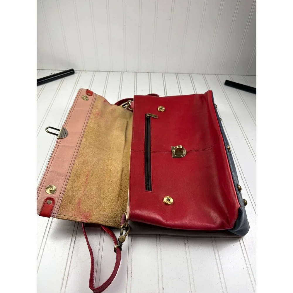 Soruka Oreleans Vintage Y2K Red Leather Leopard Print Crossbody Satchel Bag $170